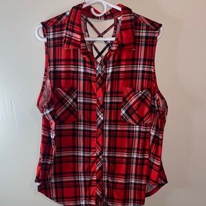 Red Plaid Sleeveless Women's Top